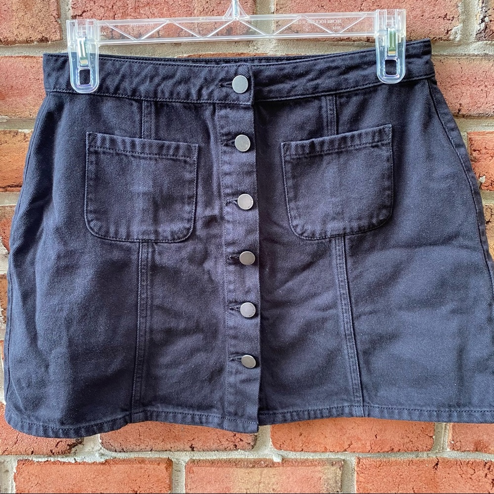 GARAGE Black Denim Skirt Center Buttons Large